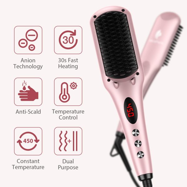 Hair Straightener Brush, MiroPure Ionic Hair Straightening Brush with 16 - Image 2