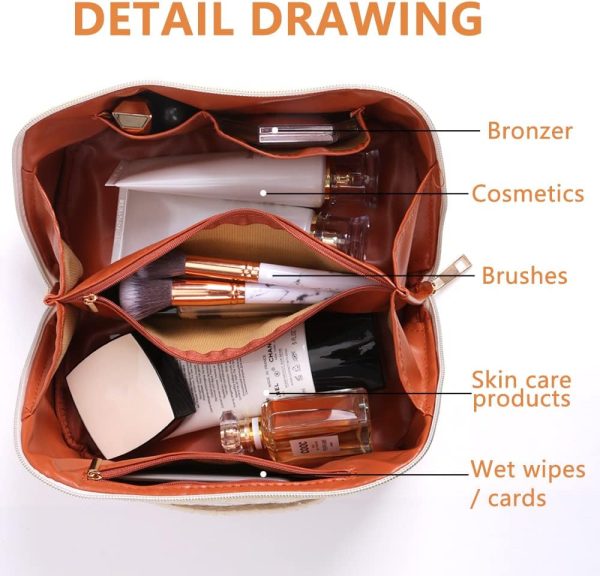 Cessfle Large Capacity Travel Cosmetic Bag, Boho White Makeup Bag - Image 6