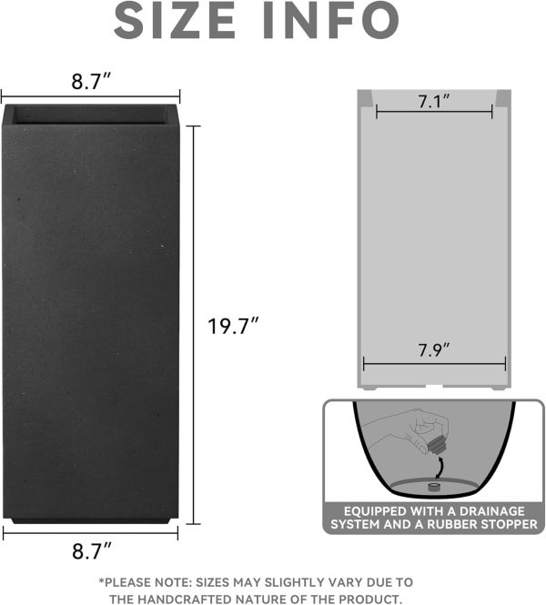 Kante 20.3" H Tall Rectangular Concrete Planter, Modern Square Diameter - Image 2