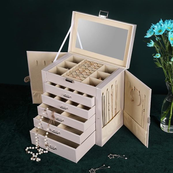 Frebeauty Large Jewelry Box,6-Tier PU Leather Jewelry - Image 5