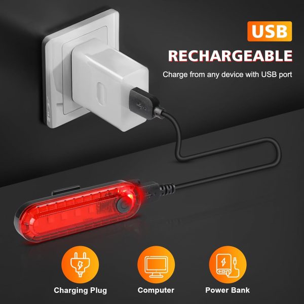 Ascher USB Rechargeable LED Bike Tail Light 2 Pack, Bright Bicycle Rear - Image 2
