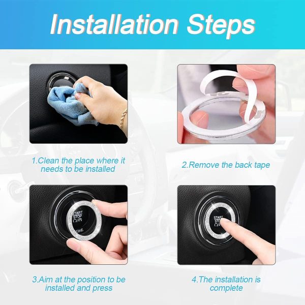 AUKEPO Car Bling Crystal Rhinestone Engine Start Ring Decals, 2 Pack Car - Image 5