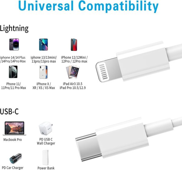 USB C to Lightning Cable 3Pack 6FT [MFi Certified] iPhone Fast Charger - Image 5
