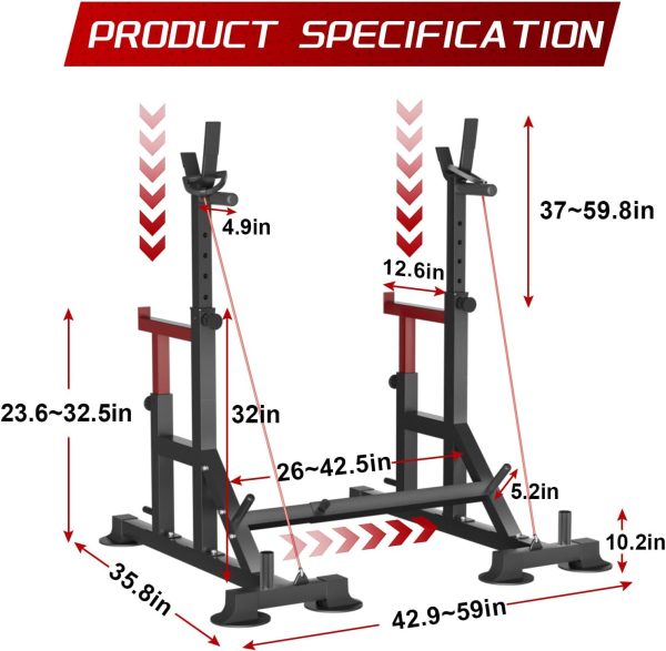 Adjustable Squat Rack, FONBEAR Multi-Function Barbell Rack, 600 LBS Bench - Image 4