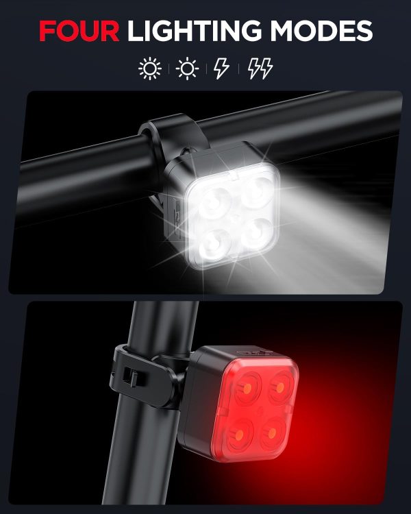 Akale Bike Lights Set, Rechargeable Bicycle Lights Front and Rear, 4 Light - Image 3