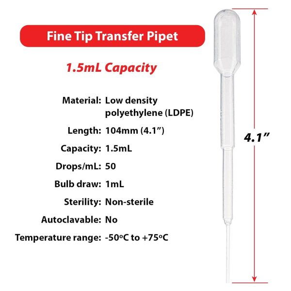 Globe Scientific 134020-400 LDPE Fine Tip Transfer Pipet, Non-Sterile, - Image 2