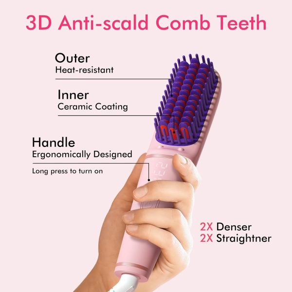 Ionic Hair Straightening Brush|Portable Hot Comb, Pro 450 Million Negative - Image 5