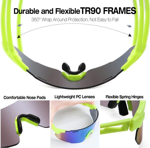 Baseball Sunglasses for Men Women, Wrap Around Sports Sunglasses for - Image 4