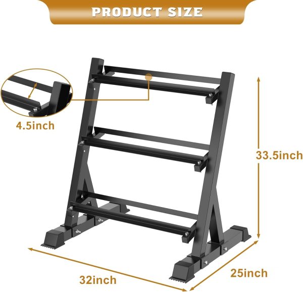 Dumbbell Rack Adjustable 3-Tier Weight Stand Heavy Duty Weight Storage Rack - Image 4