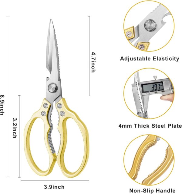 Kitchen Scissors, Heavy Duty Sharp Kitchen Shears Dishwasher Safe,Gold - Image 2