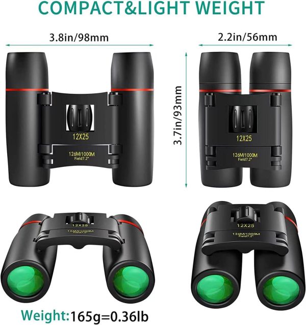 POLDR 12X25 Small Pocket Binoculars Compact Adults,Mini Kids Binoculars - Image 2