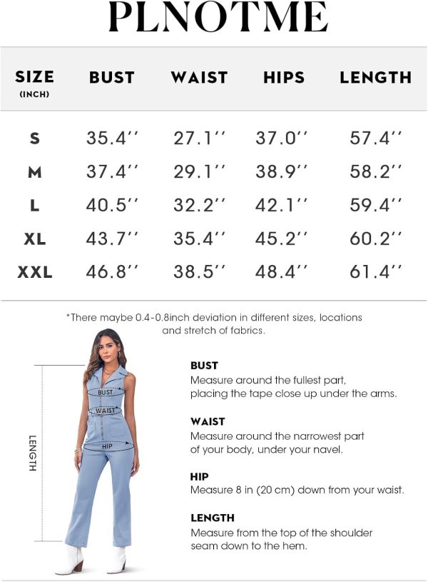 PLNOTME Women's Sleeveless Denim Jumpsuits Zip Up Belted Straight Leg Jeans - Image 7