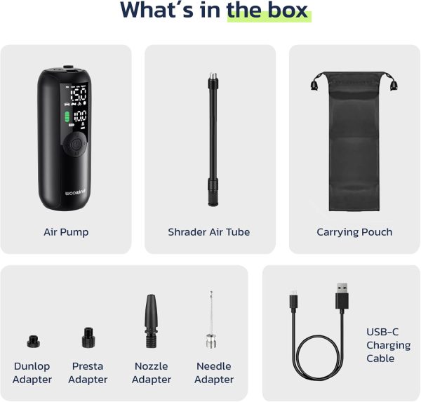 Tire Inflator Portable Air Compressor, Electric Bike Tire Pump with Gauge, - Image 10