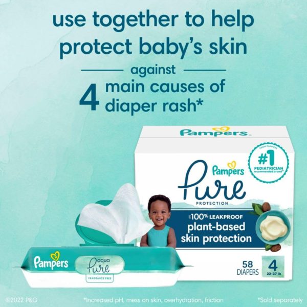 Pampers Aqua Pure Sensitive Baby Wipes, 99% Water, Hypoallergenic, - Image 6