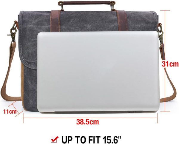 Mens Messenger Bag 15.6 Inch Waterproof Vintage Genuine Leather Waxed - Image 7