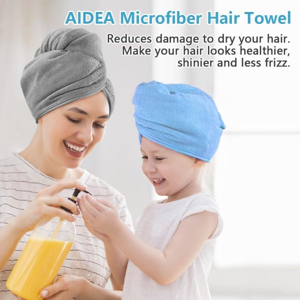 AIDEA Microfiber Hair Towel Wrap, 5 Pack Hair Turbans, Super Absorbent - Image 5