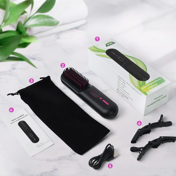 Portable Cordless Hair Straightener Brush with LED Temperature Display, - Image 8