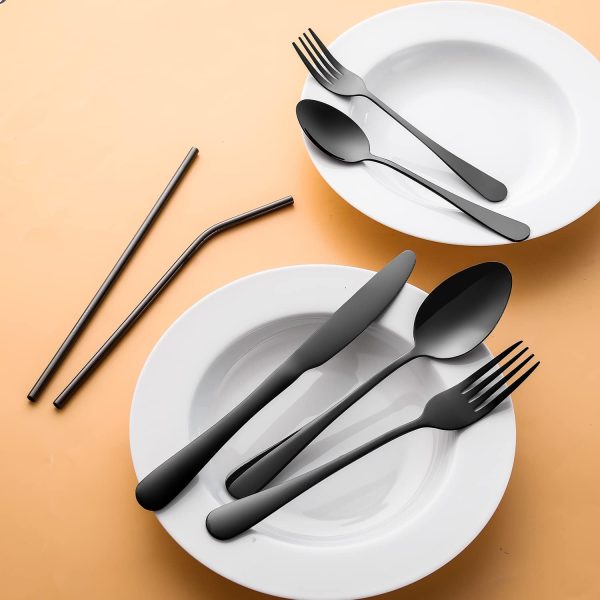 84 Pieces Black Silverware Set Service for 12 Flatware Set with Straws - Image 5