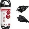 6ft Black Extension Cord, 16/3 SJTW Heavy-Duty, 3-Prong Grounded Plug,