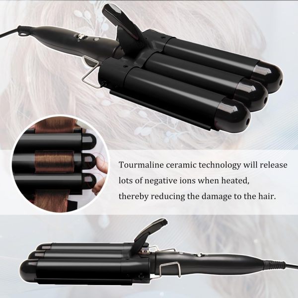 3 Barrel Curling Iron Jumbo 1.25 inch (32mm) Hair Curling Wand Crimper - Image 2