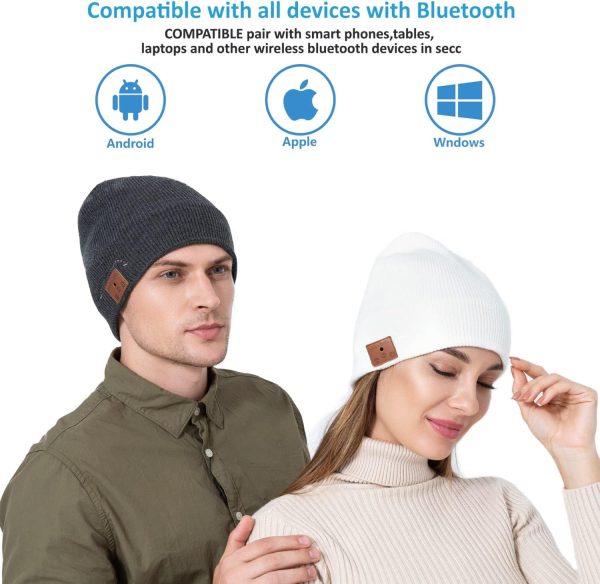 beanie MUSICBEE Bluetooth V5.2 Wireless Knit Winter Cap, 24 Hour Play time, - Image 4