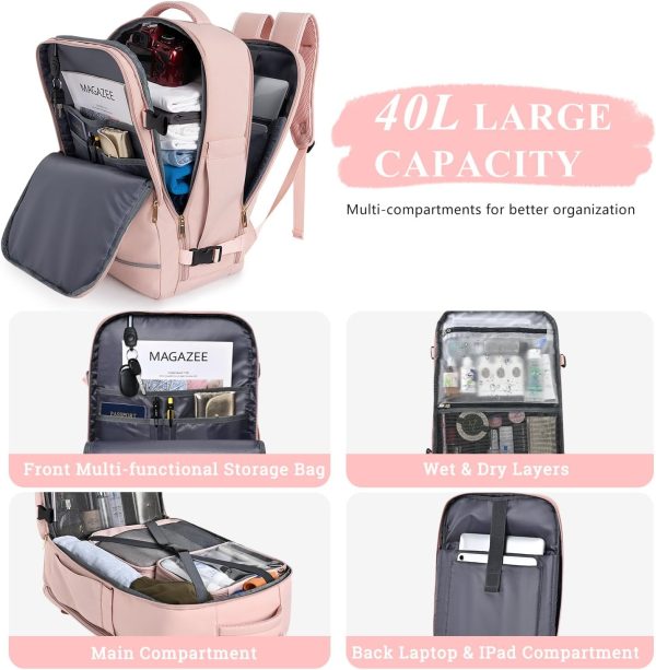 Travel Backpack for Women, 40L Travel Bag Personal Item Size, Waterproof - Image 7