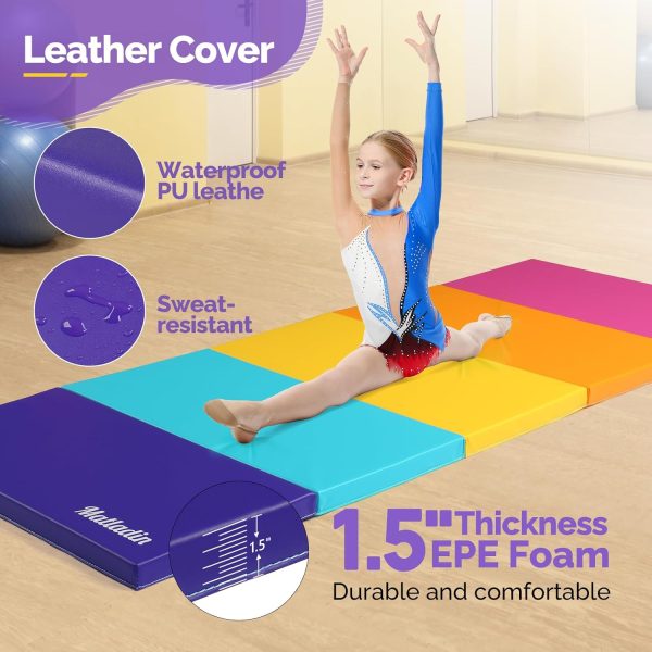 5 Folding Gymnastics Gym Exercise Aerobics Mat, 1.5" Thick Folding Exercise - Image 2