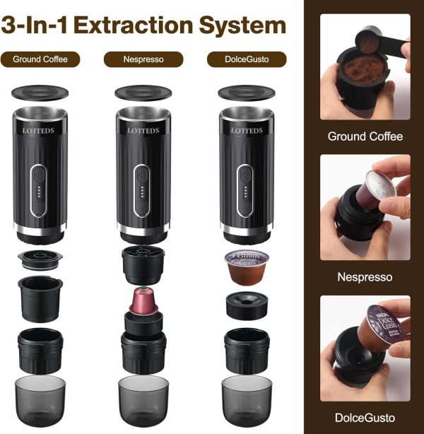 Portable Espresso Machine, Car Coffee Maker Self-Heating with Type-C, - Image 3