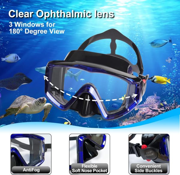 Snorkel Set Pano 3 Window Adult Snorkeling Gear, Professional Snorkel - Image 2
