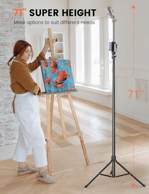 Pnitri 71'' Phone Tripod Stand, Extendable Reinforced Aluminum Phone Stand - Image 2