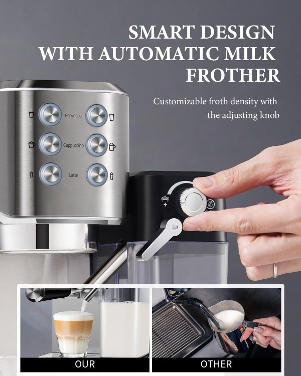 SHARDOR 20 Bar Espresso Machine with Automatic Milk Frother, Cappuccino - Image 5