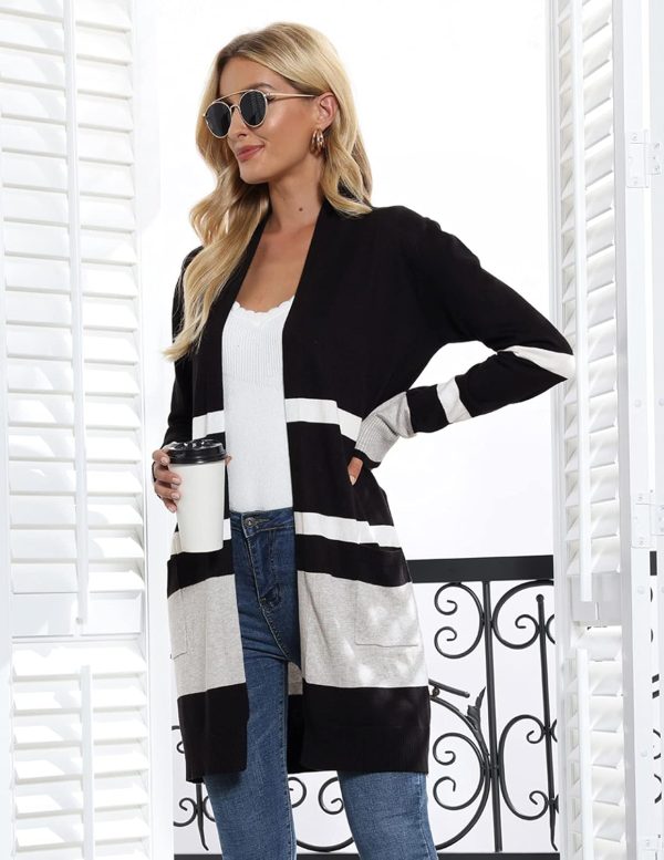 GRACE KARIN Women Color Block Striped Cardigan Sweaters Long Sleeve Open - Image 2