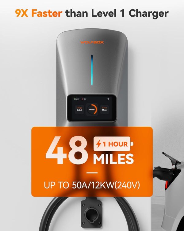 WOLFBOX Level 2 EV Charger 50 Amp - Smart Display, RFID Card, 25ft Cable, - Image 3