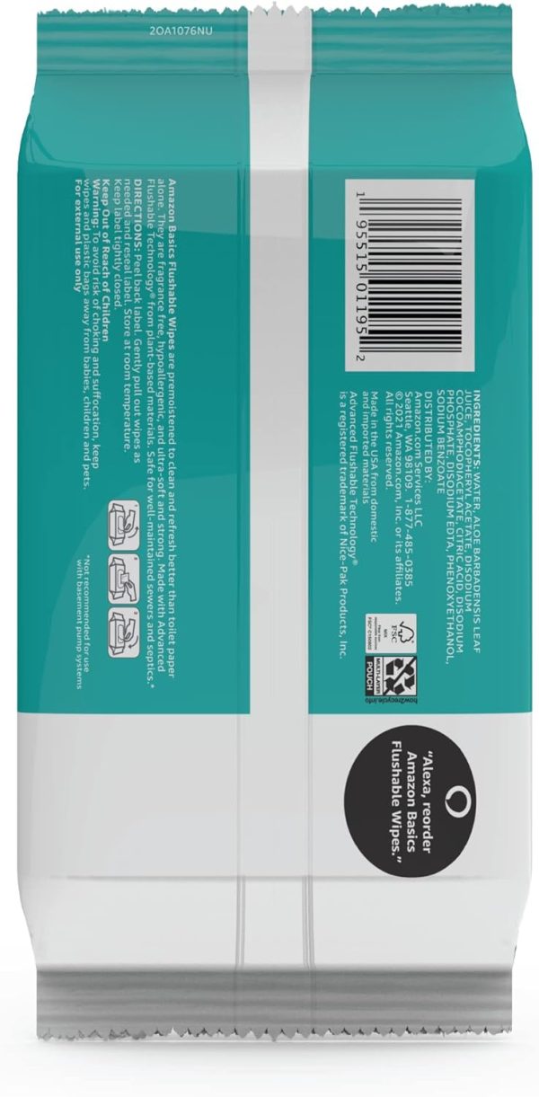 Amazon Basics Flushable Adult Toilet Wipes, Fragrance Free, 126 Count (3 - Image 4