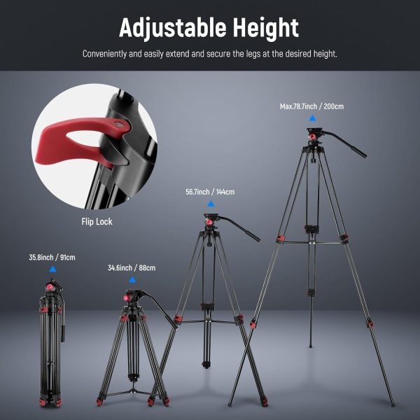 NEEWER 79"/200cm Video Tripod, Heavy Duty Aluminum Alloy Camera Tripod - Image 2
