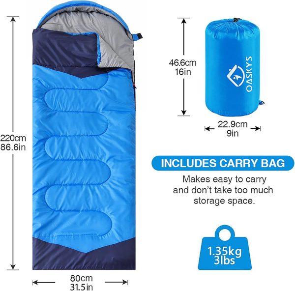 oaskys Camping Sleeping Bag - 3 Season Warm & Cool Weather - Summer Spring - Image 2