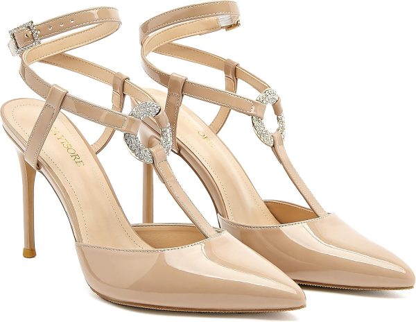 Closed Toe Heels for Women Rhinestone Pointed Toe Ankle Strap Stiletto - Image 3