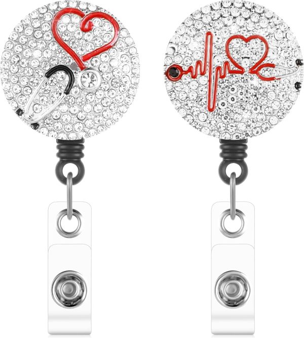 Silver Nurse Badge Reels Retractable Bling Reel Nursing for Medical - Image 2