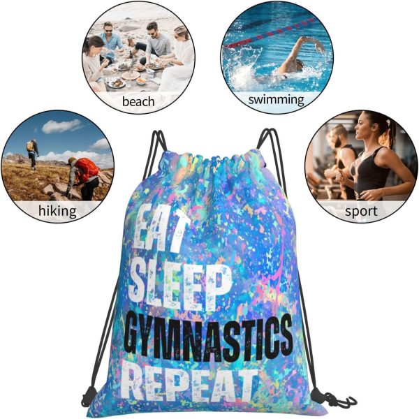 Eat Sleep Gymnastics Repeat Drawstring Backpack Gym String Bag Sports - Image 5