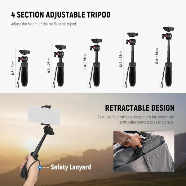 NEEWER TP38 Phone Camera Tripod, 15" Extendable Selfie Stick Metal Tripod - Image 2