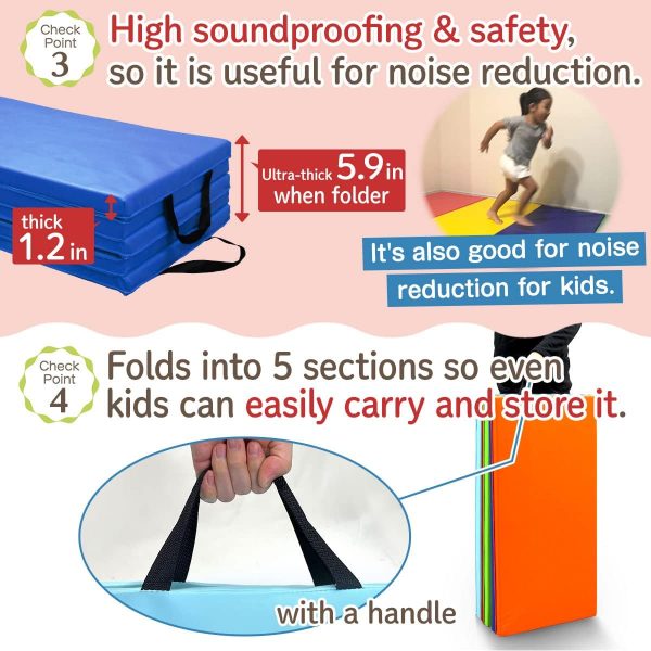 Gymnastics Mat Folding Stretch Mats 75"x31"x1.2" Exercise Muscle Training - Image 3