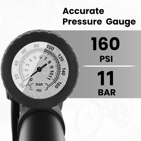 Hycline Bike Floor Pump with Gauge: Bicycle Tire Pump 160 PSI High Pressure - Image 3