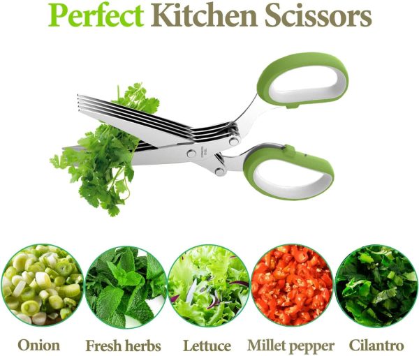 Herb Scissors, Kitchen Herb Shears Cutter with 5 Blades and Cover, Sharp - Image 3