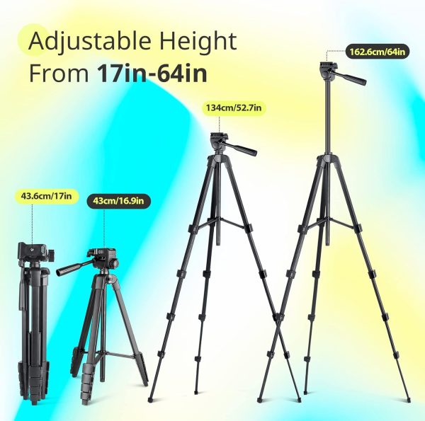 Sensyne 64" Camera Tripod Stand, Versatile Phone & iPad Tripod with - Image 4