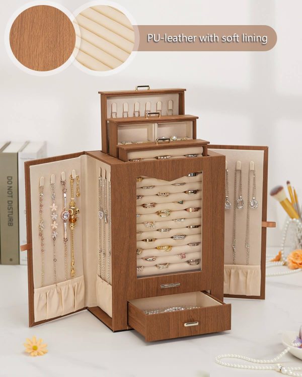 Homde Jewelry Organizer with Transparent Window Necklace Hooks Gift for - Image 6