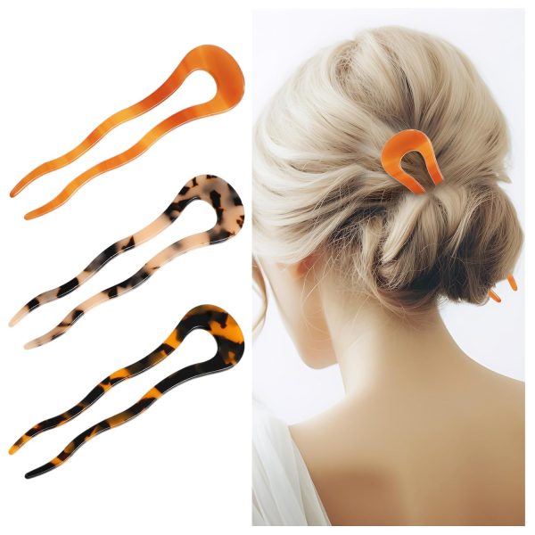 3 Pack French Twist Hair Forks U Shape Cellulose Acetate Hair Pins Vintage - Image 9