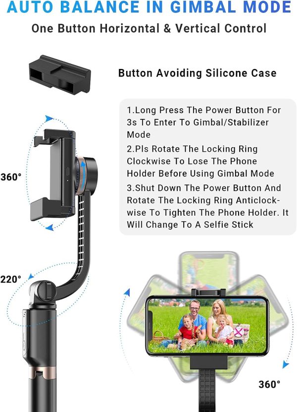 Gimbal Stabilizer For Smartphone, APEXEL 360° Rotation Auto Balance Small - Image 4