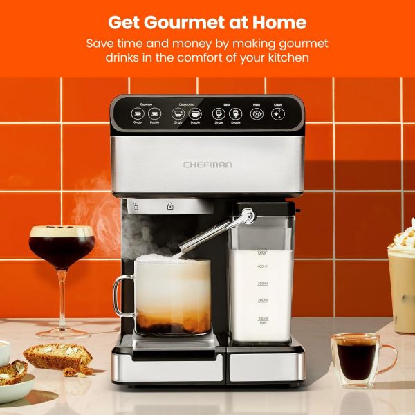 Chefman 6-in-1 Espresso Machine with Built-In Milk Frother, 15-BAR Pump, - Image 6