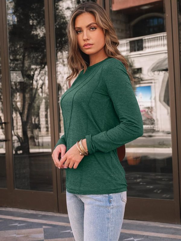 AUTOMET Womens Long Sleeve Shirts Pleated Crew Neck Casual Fall Fashion - Image 3