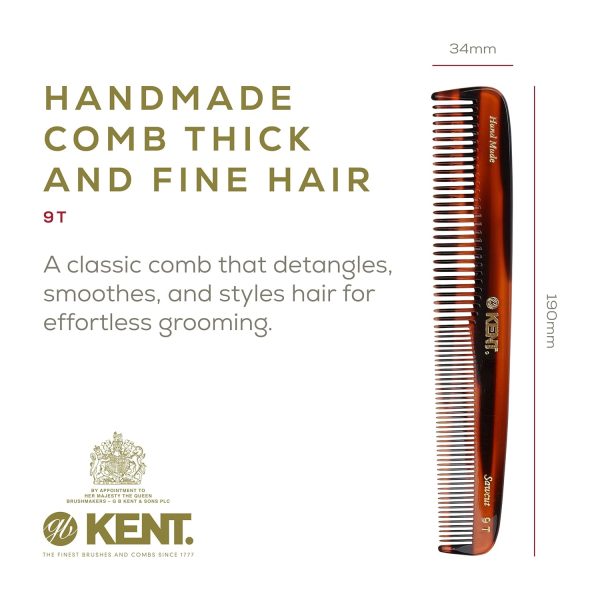 Kent 9T Tortoiseshell Fine Tooth and Wide Tooth Comb Detangler Hair Combs - - Image 2